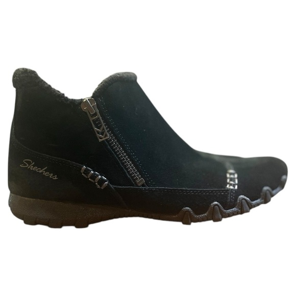 Skechers Zippiest Biker Bootie Women’s 7.5 Black Suede Ankle Boot Air Cooled EUC - Picture 1 of 8
